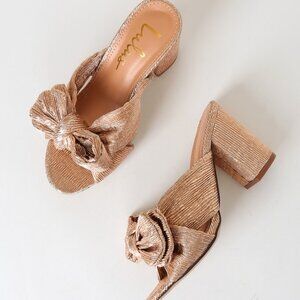 Lulus Dorothea Rose Gold Knotted High Heel Sandals - Size 5